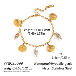 Bracelet À Breloques En Acier Inoxydable Étanche Couleur Or, Motif Coquillage Océanique (1 Pièce) h5