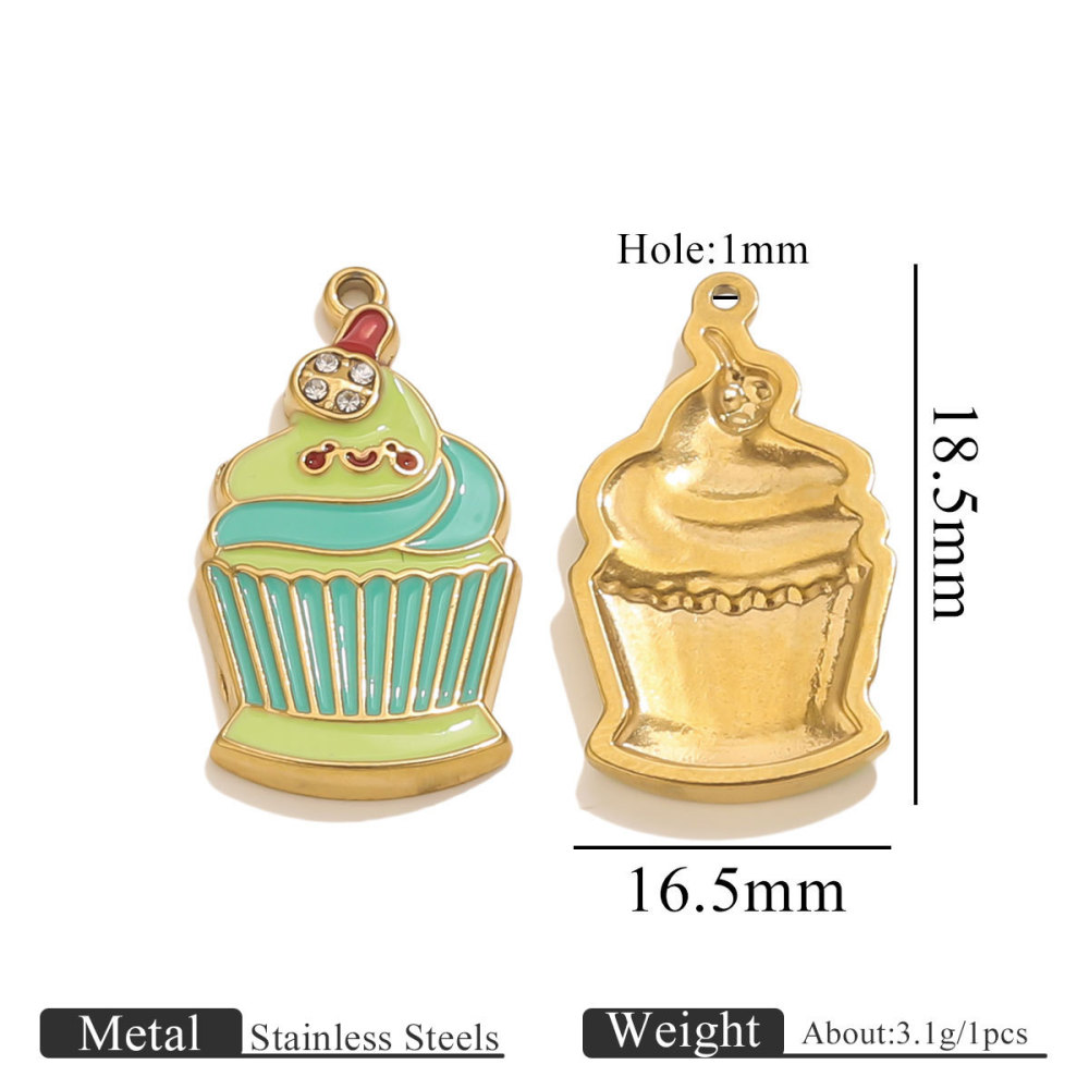 Pendentif Femme Fantaisie En Acier Inoxydable, Couleur Or, En Forme De Cupcake (1 Pièce) 