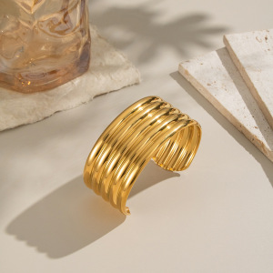 Bracelet Manchette Étanche En Acier Inoxydable Doré, 1 Pièce h5 Image4