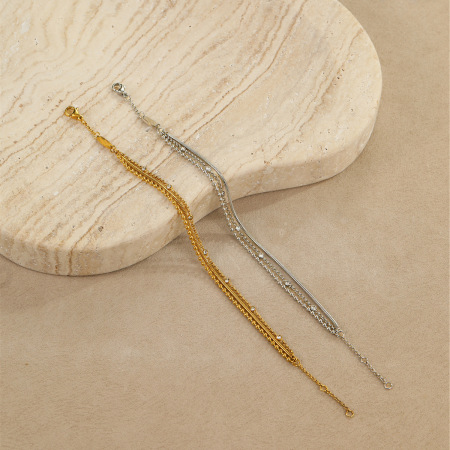 1 paire de bracelets à maillons étanches en acier inoxydable pour femme, collection Simple Series, à porter au quotidien. 2
