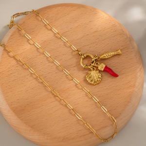 Collier Pendentif Chill Charm En Acier Inoxydable Étanche Couleur Or (1 Pièce) h5 Image3