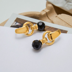 1 Paire De Boucles D'Oreilles Pendantes Pour Femme, Style Géométrique Rétro Classique, En Acier Inoxydable Étanche Couleur Or Avec Pierre Naturelle h5 Image3
