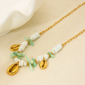 Collier Pendentif En Acier Inoxydable Doré, Étanche, En Forme De Coquillage h5 Image3