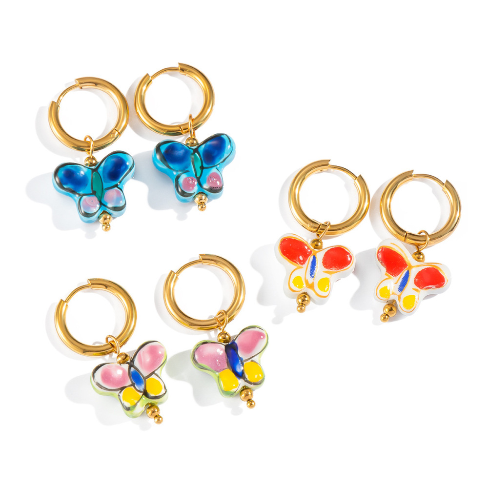 1 Paire De Boucles D'Oreilles Pendantes Romantiques En Acier Inoxydable Doré, Étanches, En Forme De Papillon Image5