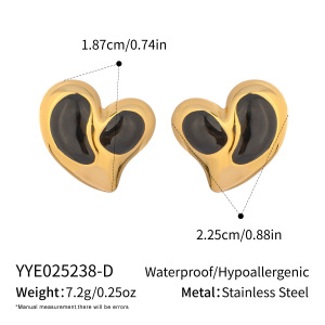 1 Paire De Boucles D'Oreilles Puces En Acier Inoxydable Émaillé Doré, En Forme De Cœur h5