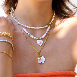 Collier Pendentif Femme En Acier Inoxydable Doré, Motif Cœur Peint (1 Pièce) h5 Image3