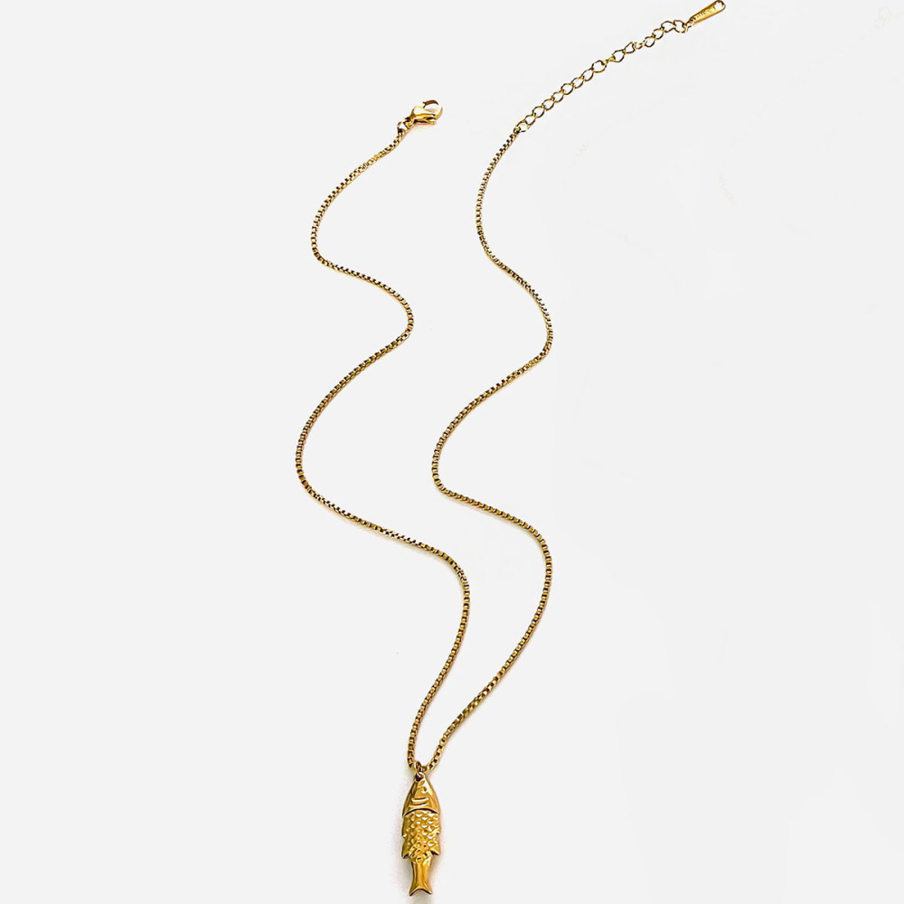 Collier Pendentif En Acier Inoxydable Doré, 1 Pièce, En Forme De Poisson 