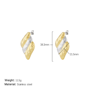 Boucles D'Oreilles Puces Pour Femme, Style Géométrique Décontracté, En Acier Inoxydable, Couleur Or, Étanches, Collection Simple. h5 Image2