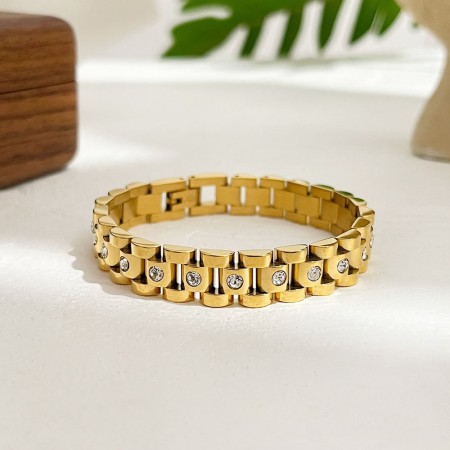 Bracelet classique en acier inoxydable étanche couleur or (1 pièce) 2