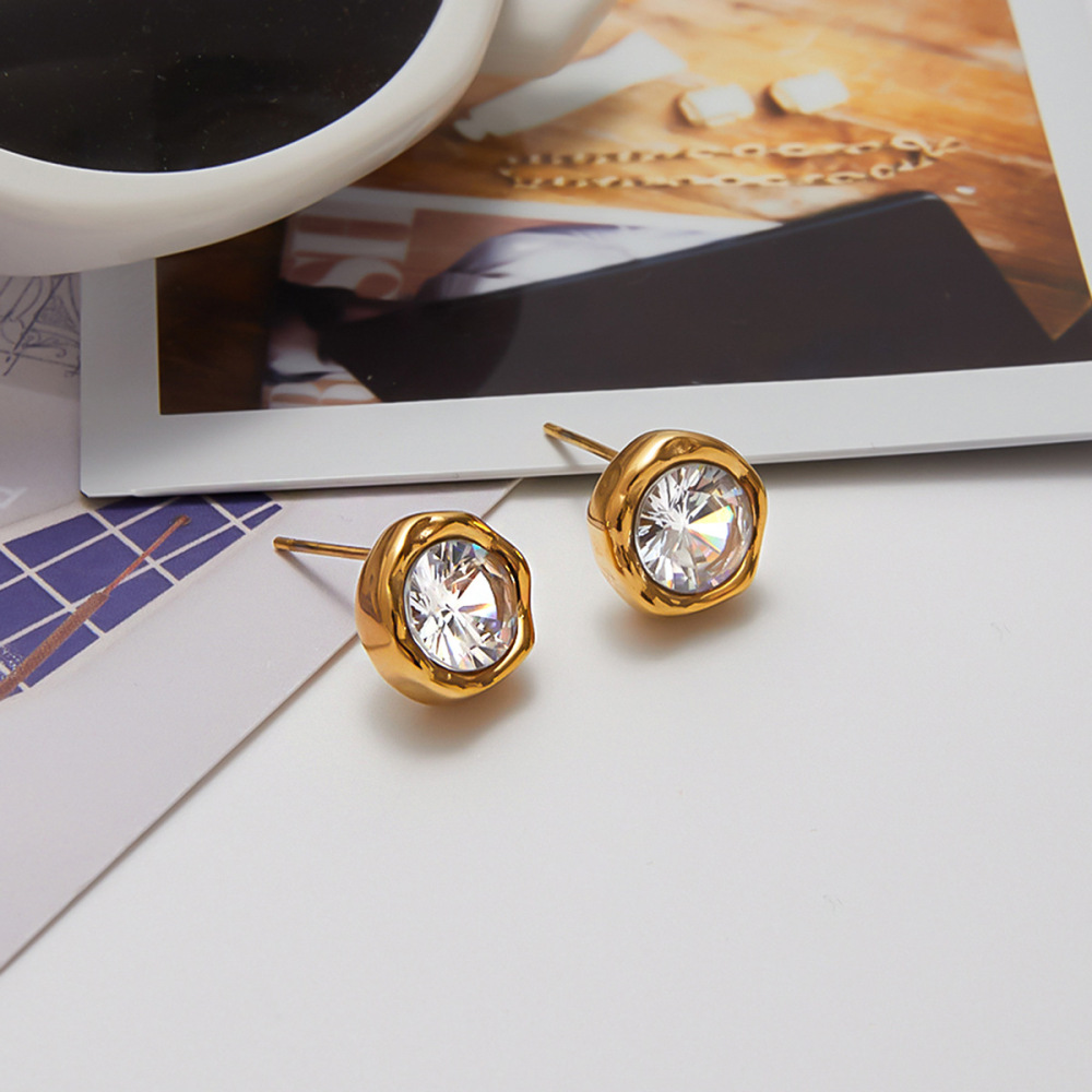 Boucles D'Oreilles Puces Pour Femme, Collection Classique, Géométriques, En Acier Inoxydable, Étanches, Couleur Or (1 Paire). Image7
