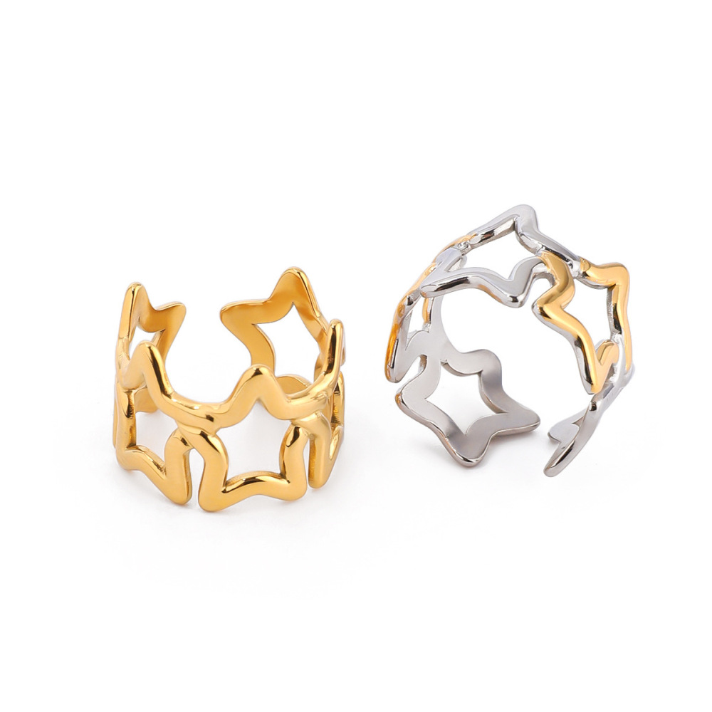 Bague Classique Star En Acier Inoxydable Étanche Couleur Or (1 Pièce) Image9