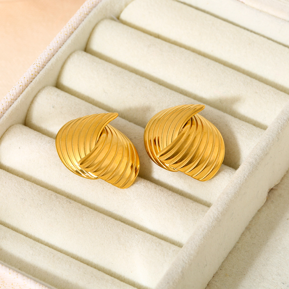 Boucles D'Oreilles Puces Rétro Géométriques En Acier Inoxydable Étanche Couleur Or Pour Femmes h5Image4