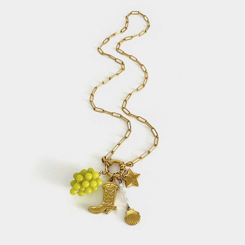 Collier Pendentif En Acier Inoxydable Doré, Motif Raisin, Étanche