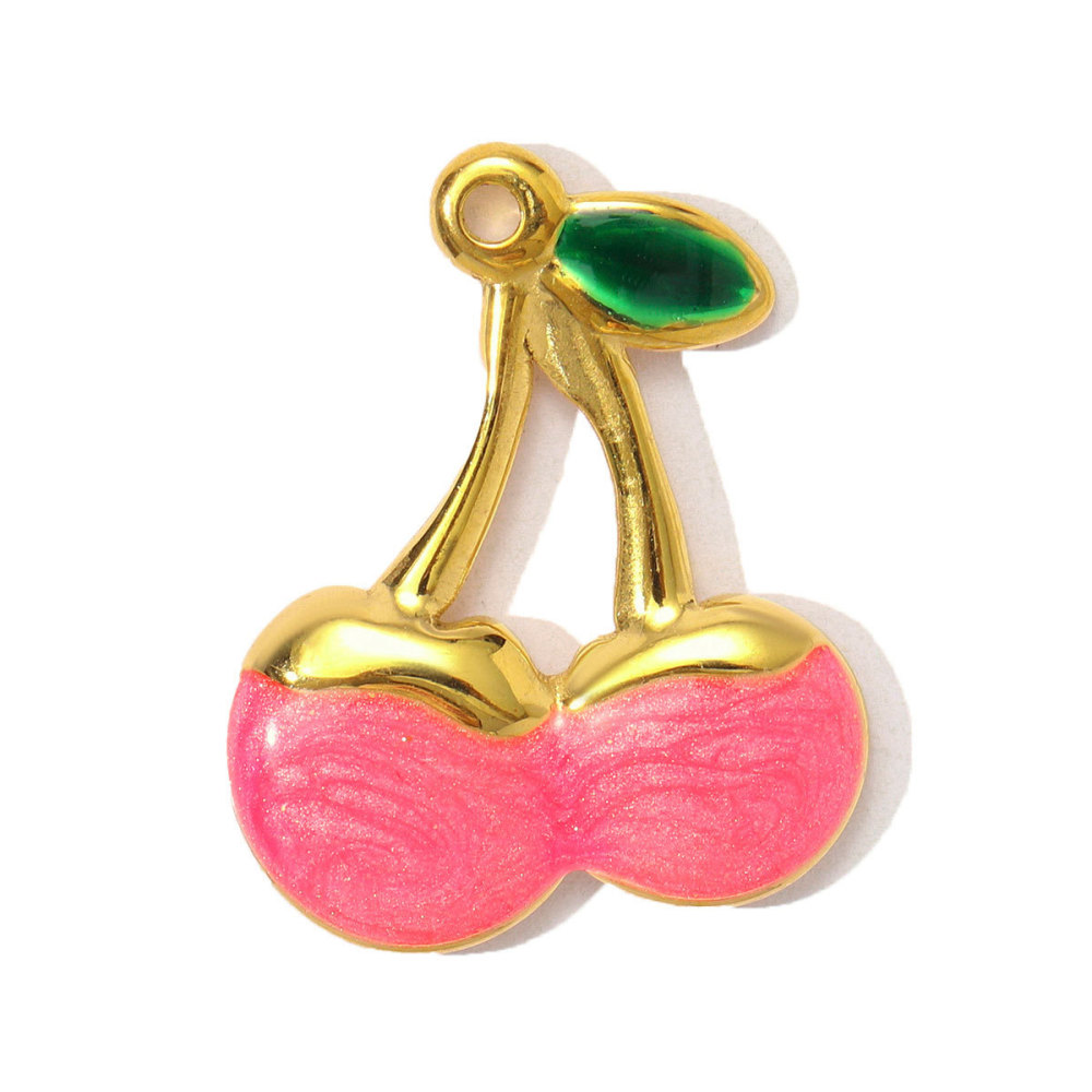Pendentif Femme En Acier Inoxydable Couleur Or, Motif Cerisier Naturel, Étanche, Collection Romantique (1 Pièce)