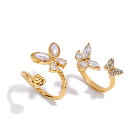 Bague élégante papillon en acier inoxydable étanche couleur or (1 pièce) 2