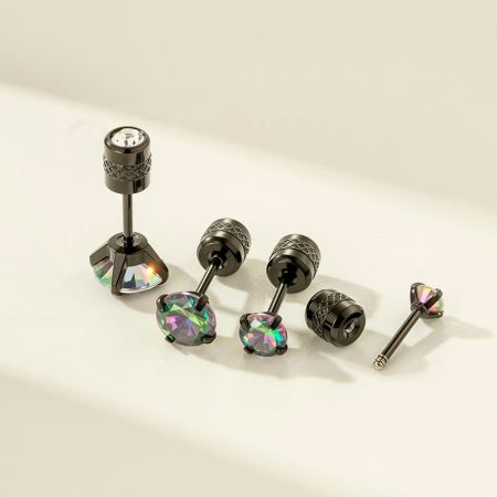 Boucles d'oreilles piercing femme annulaires noires en acier inoxydable, étanches, avec zircon (1 pièce)
