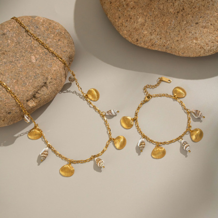 Bracelet à breloques en acier inoxydable étanche couleur or, motif coquillage océanique (1 pièce)