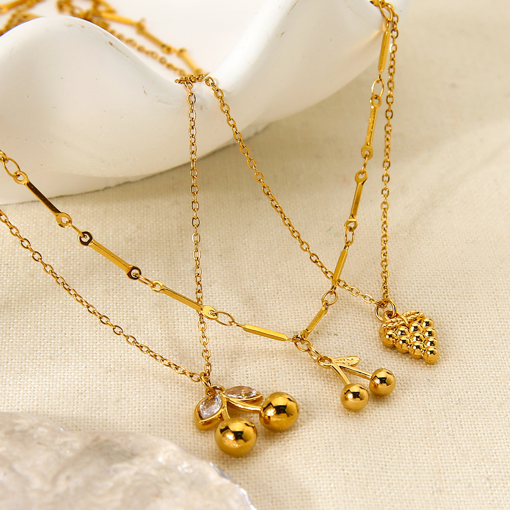 Colliers Pendentifs Pour Femmes, Collection Romantique Sweet Plant, En Acier Inoxydable Étanche, Couleur Or Et Zircon. Image2