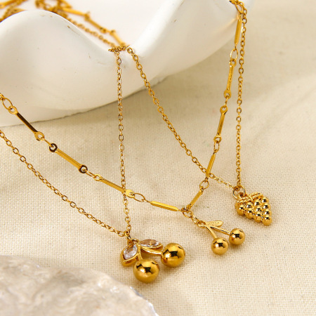 Colliers pendentifs pour femmes, collection romantique Sweet Plant, en acier inoxydable étanche, couleur or et zircon. 2
