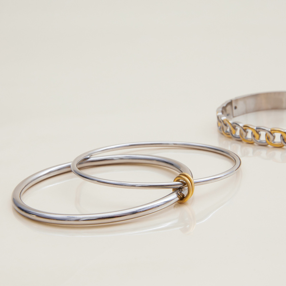 Bracelet Jonc Annulaire Étanche En Acier Inoxydable De Couleur Assortie Pour Femme (1 Pièce) h5Image3