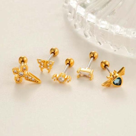 Boucles d'oreilles délicates en forme de croix en cuivre doré et zircon pour femme, 1 pièce
