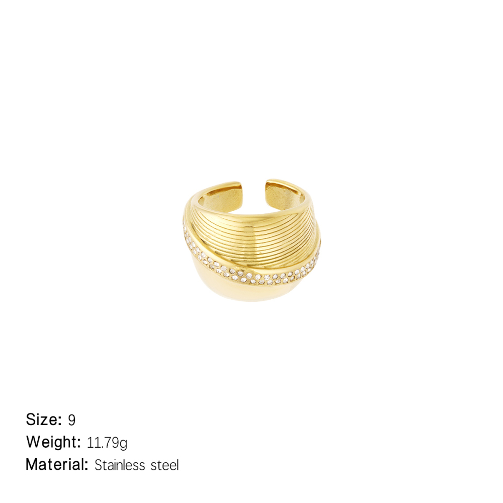Bague De Luxe Classique Géométrique En Acier Inoxydable Étanche Couleur Or (1 Pièce) Image2