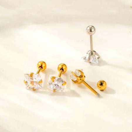Boucles d'oreilles piercing femme en forme de cœur, en acier inoxydable étanche et zircon (1 pièce). 2