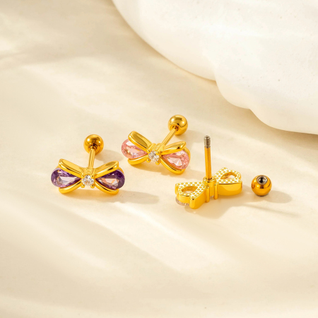 Boucles d'oreilles à tige en acier titane et zircon pour femme, 1 pièce, nœud brillant 2