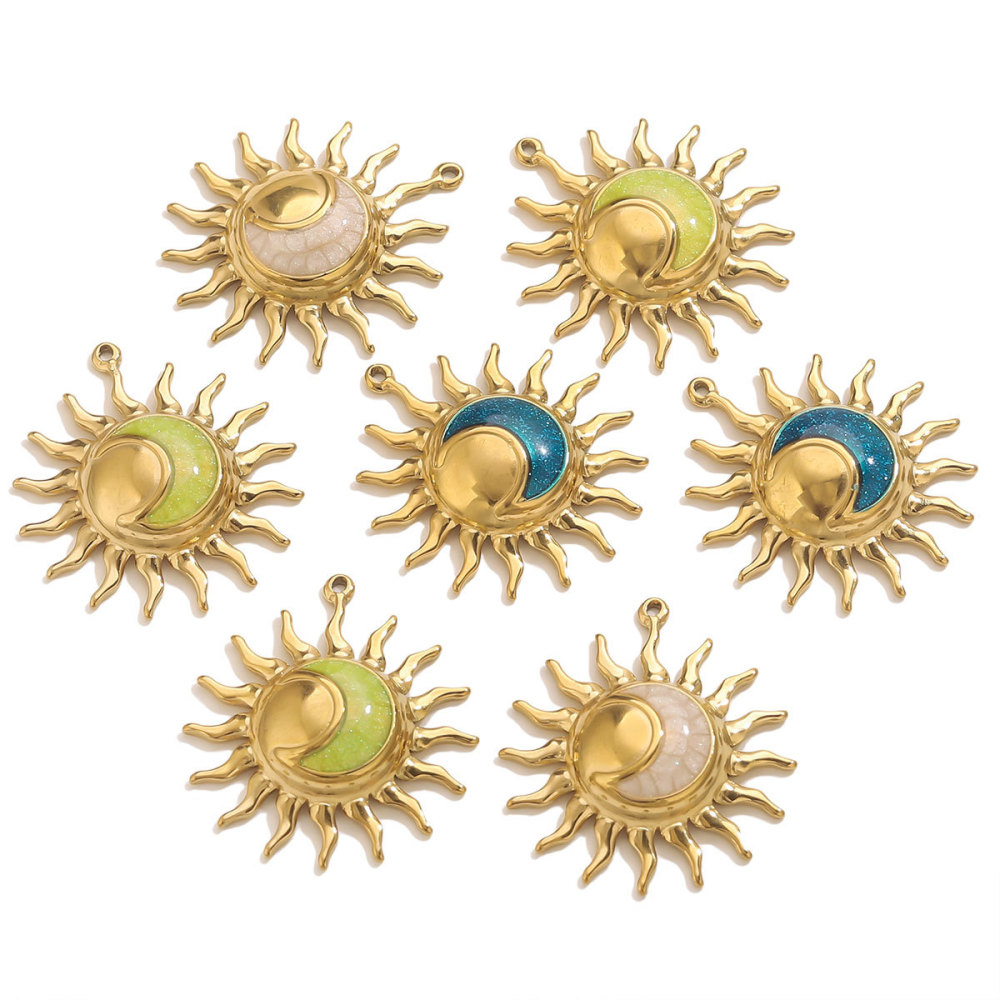 Pendentif Classique Diy Pour Femme, En Acier Inoxydable Étanche, Couleur Or, Motif Soleil (1 Pièce) Image5