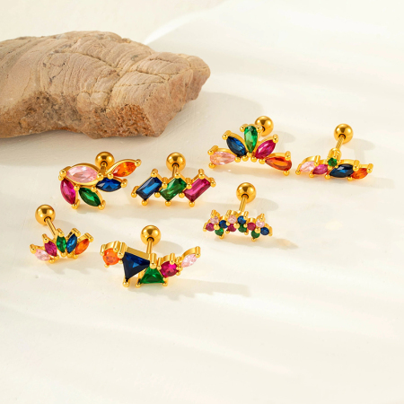 1 paire de boucles d'oreilles à tige en acier titane et zircone pour femme, série simple, classique, fleur, sans placage