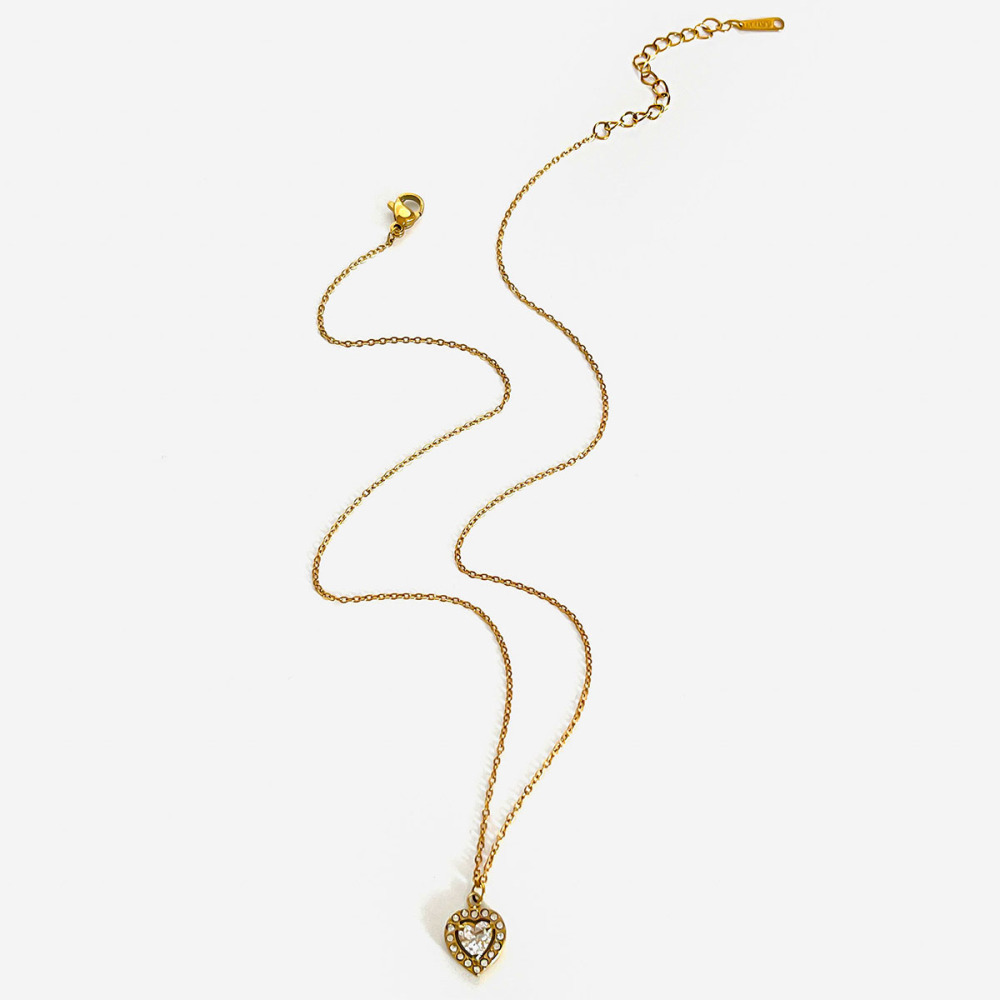 Collier Pendentif Cœur En Acier Inoxydable Étanche Couleur Or (1 Pièce) 