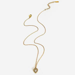 Collier Pendentif Cœur En Acier Inoxydable Étanche Couleur Or (1 Pièce) h5 