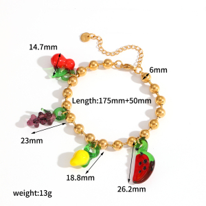 Bracelet À Breloques En Acier Inoxydable Couleur Or Avec Motif Fruit De Style Ins, 1 Pièce h5 