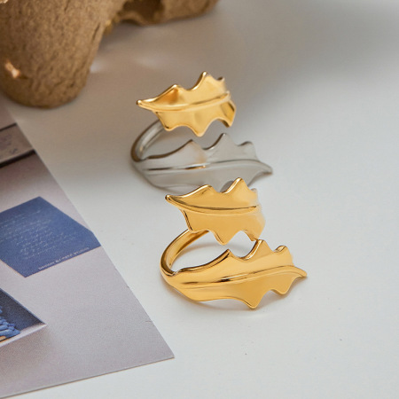 Bague tendance en acier inoxydable doré, couleur feuille naturelle, 1 pièce, collection Designable. 2