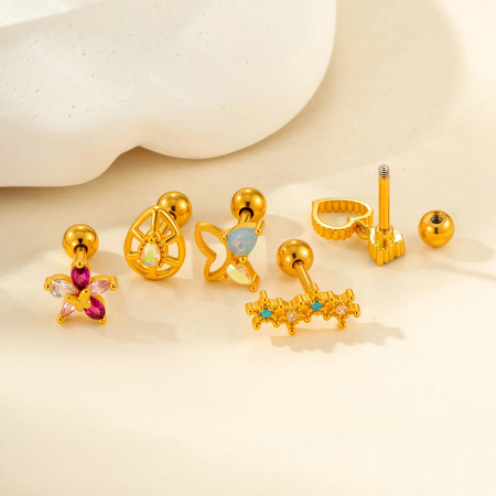 Boucles d'oreilles percées en cuivre et zircon pour femme, 1 pièce 2