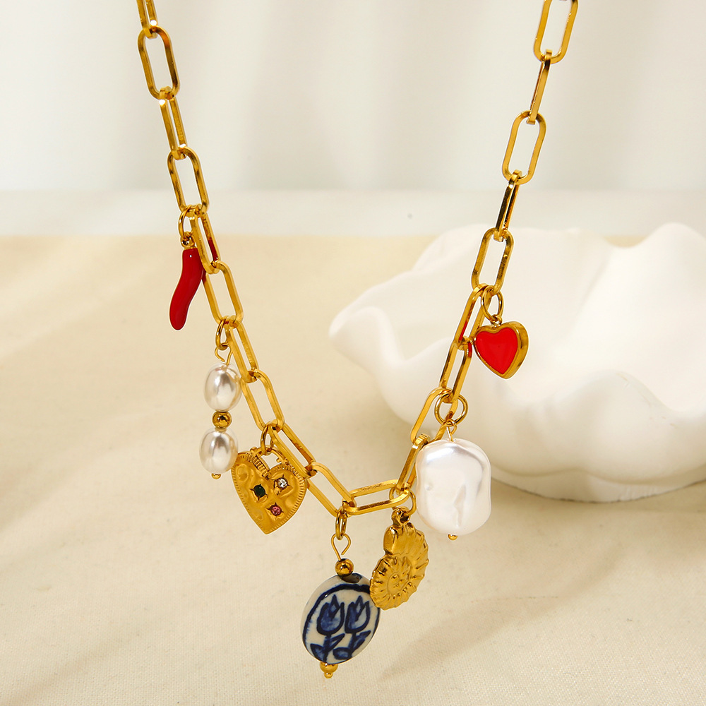 Collier Pendentif Rétro En Acier Inoxydable Étanche Couleur Or (1 Pièce) Image3