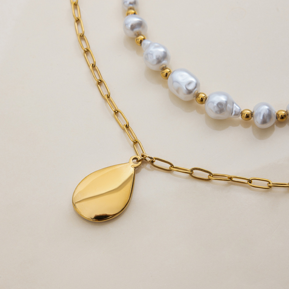 Collier Pendentif Goutte En Acier Inoxydable Étanche Couleur Or Pour Femme (1 Pièce) h5Image5
