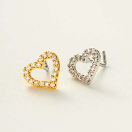 1 pièce de piercing de nez en forme de cœur en cuivre doré et zircon pour femme