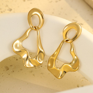 Boucles D'Oreilles Pendantes Élégantes Géométriques En Acier Inoxydable Étanche Couleur Or Pour Femmes h5 Image3