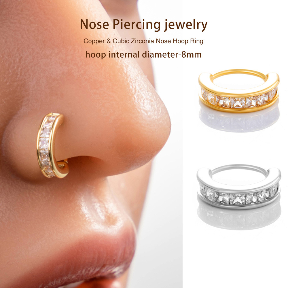 1 Piercing De Nez Rectangulaire En Cuivre Doré Et Zircon Pour Femme Image4