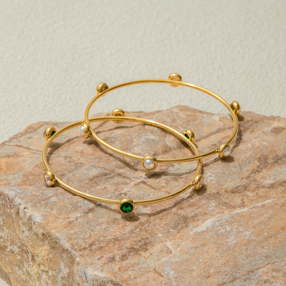 Bracelet Jonc Rétro Géométrique Classique Pour Femme, En Acier Inoxydable, Couleur Or, Étanche (1 Pièce) Image2
