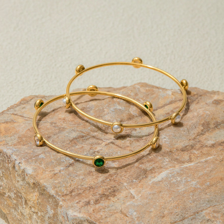 Bracelet jonc rétro géométrique classique pour femme, en acier inoxydable, couleur or, étanche (1 pièce) 2