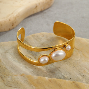 Bracelets Manchettes Luxueux Pour Femmes, En Acier Inoxydable Doré, À Motif Géométrique, Étanches. h5 Image3