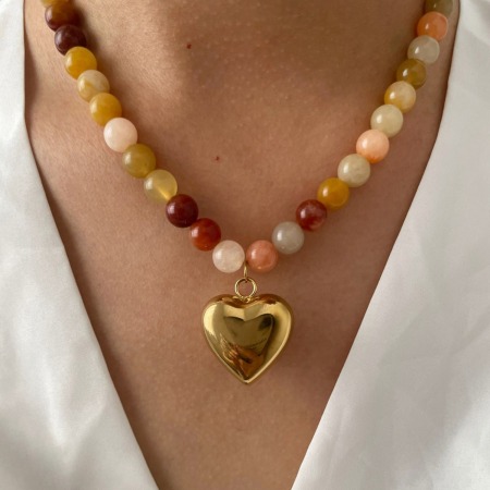 Collier pendentif cœur en acier inoxydable étanche avec pierre naturelle (1 pièce)