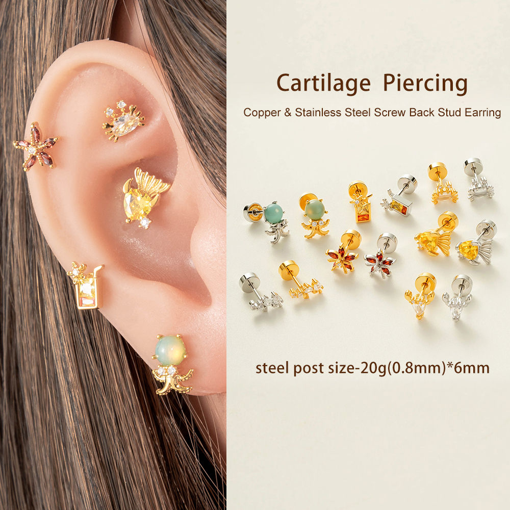Boucles D'Oreilles Piercing En Zircon Couleur Or Et Cuivre Océanique, 1 Pièce Image5