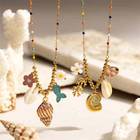 Collier pendentif en acier inoxydable doré, étanche, en forme de coquillage