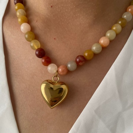 Collier pendentif cœur en acier inoxydable étanche avec pierre naturelle (1 pièce) 2