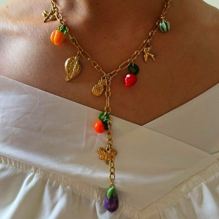 Collier pendentif en acier inoxydable doré, étanche, avec un joli fruit