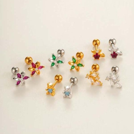 Boucles d'oreilles piercing simples en forme de fleur, couleur cuivre et or, zircone, pour femme, 1 pièce