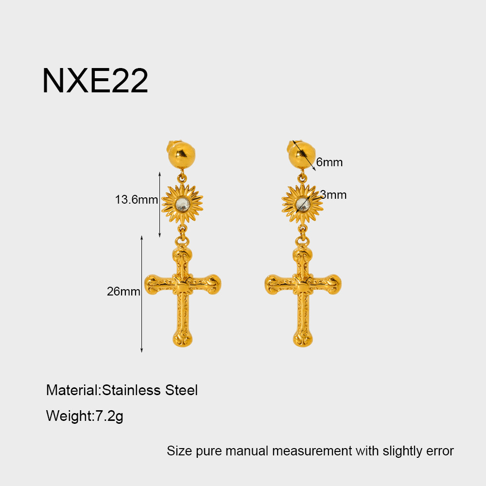 Boucles D'Oreilles Puces Pour Femmes, Style Rétro Croix Classique, En Acier Inoxydable Étanche 